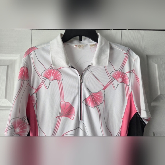 NWOT Monterey Club Polo Golf Pink and Black Floral Top Size XL - Picture 3 of 11